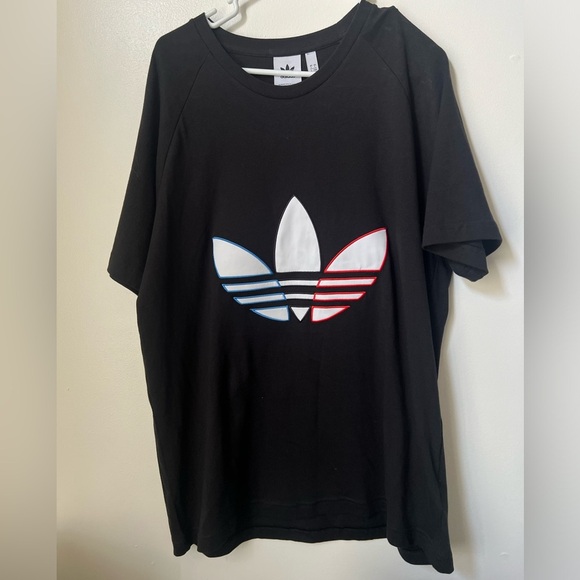 Adidas “The Brand with 3 stripes” Tricolor Trefoil black shirt size Large - Picture 1 of 5